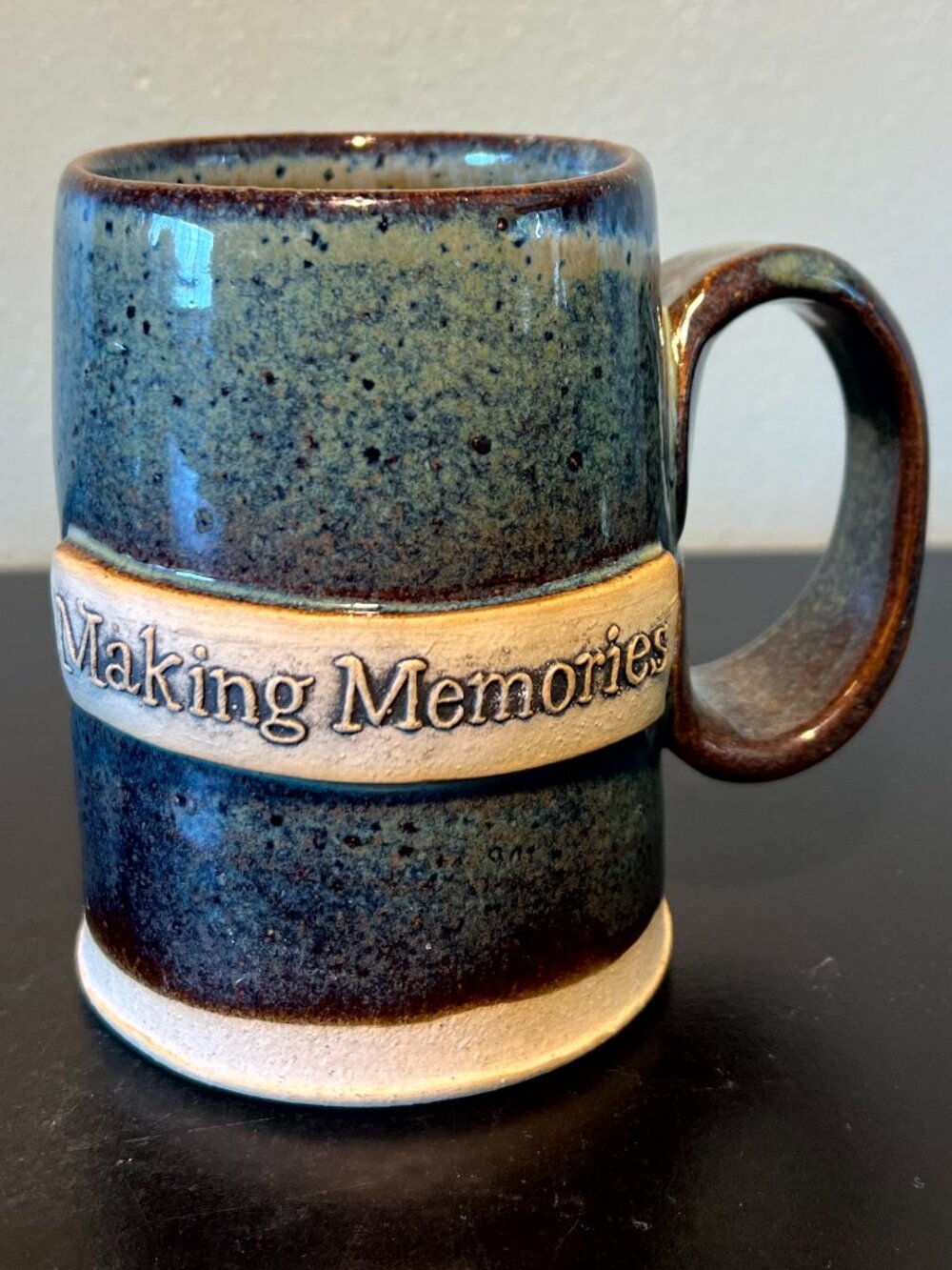 Handcrafted MAKING MEMORIES Hand-Thrown Drip-Glazed Studio Art Pottery Mug